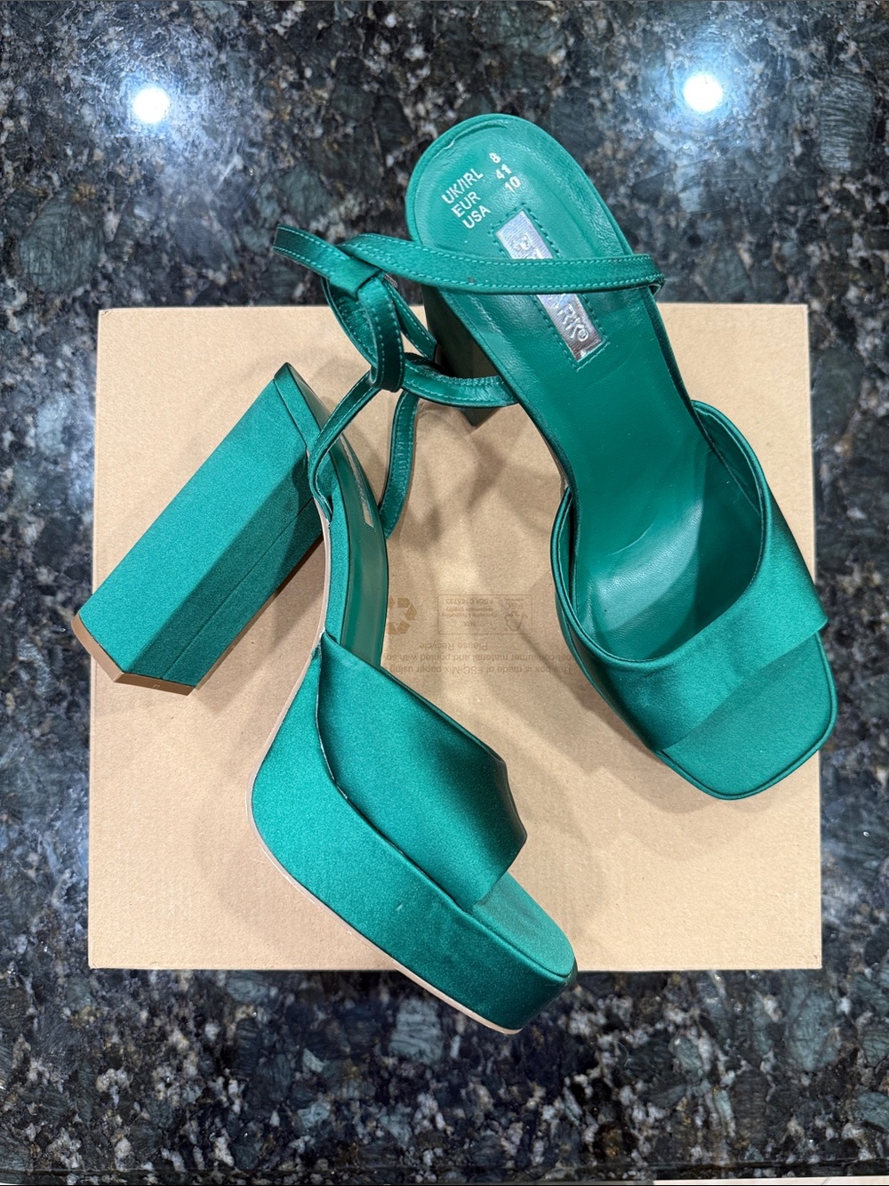 Primark Emerald Green Satin Platform Block Heels - Women